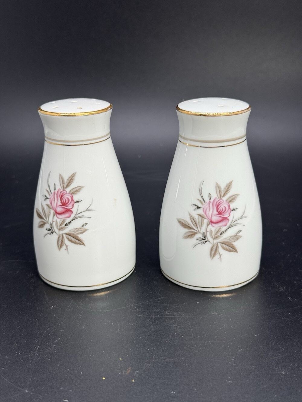 Noritake "Daryl" Salt & Pepper Set Pin Roses Gold Trim